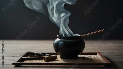 The image of Zen with smoke quietly rising from the incense burner, highlighted against a dark background.
 photo