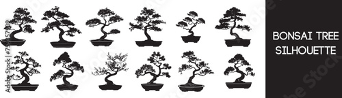 Set of  Bonsai tree icon style silhouette in black color on white background | vector icon style