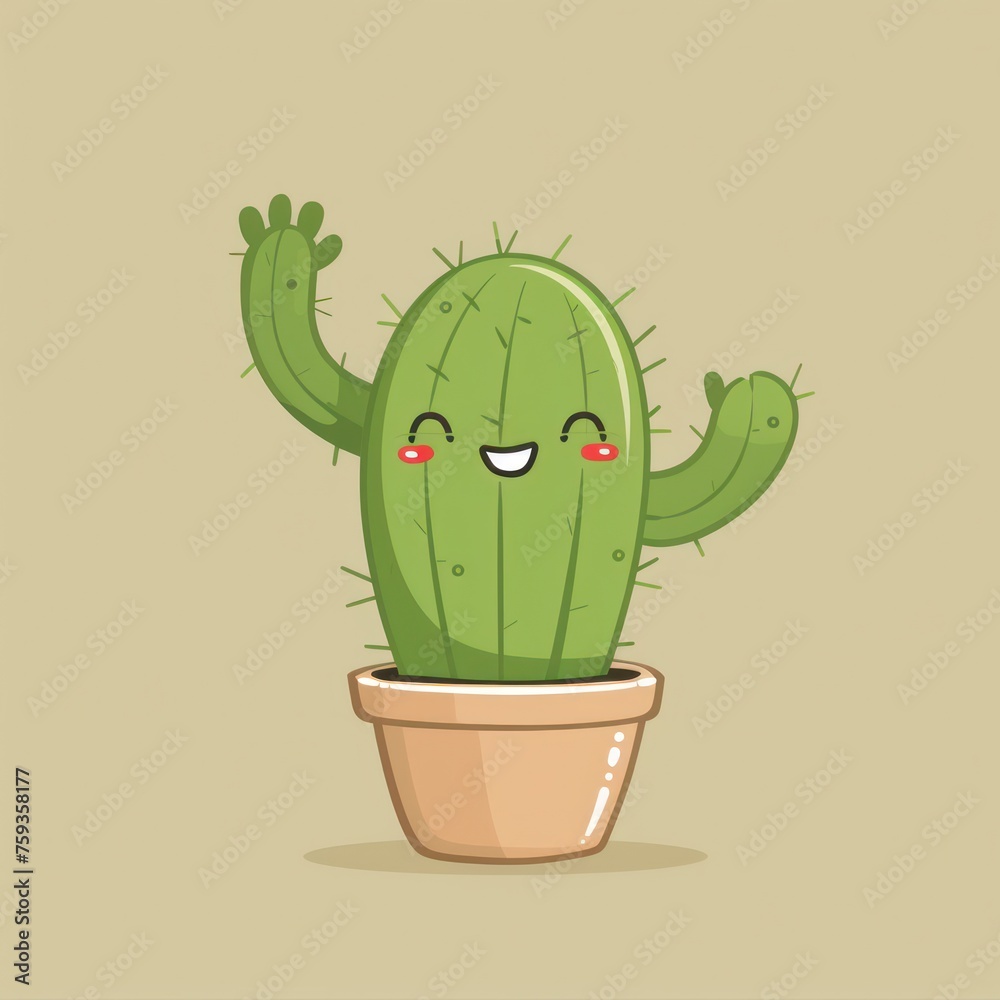 Cute Cactus Smiling Chibi Emote. Flat Simple Design Cute Cactus Smiling Chibi Emote. Flat Simple Design