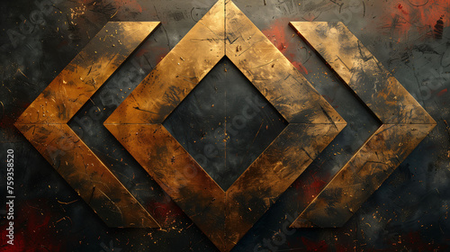 Golden Diamond Symbol on Ancient Black Background. Loading Screen concept.