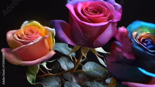 Wallpaper Mural The black and rainbow colorful neon glowing  rose in the space video, high quality resolution, beautiful flowers, Best Video 

 Torontodigital.ca