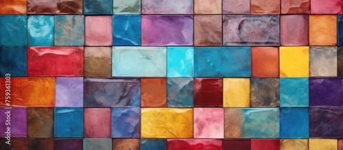 Colorful close-up of a patchwork pattern tile design. © Vusal