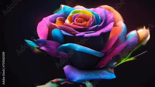 Wallpaper Mural The black and rainbow colorful neon glowing  rose in the space video, high quality resolution, beautiful flowers, Best Video 

 Torontodigital.ca