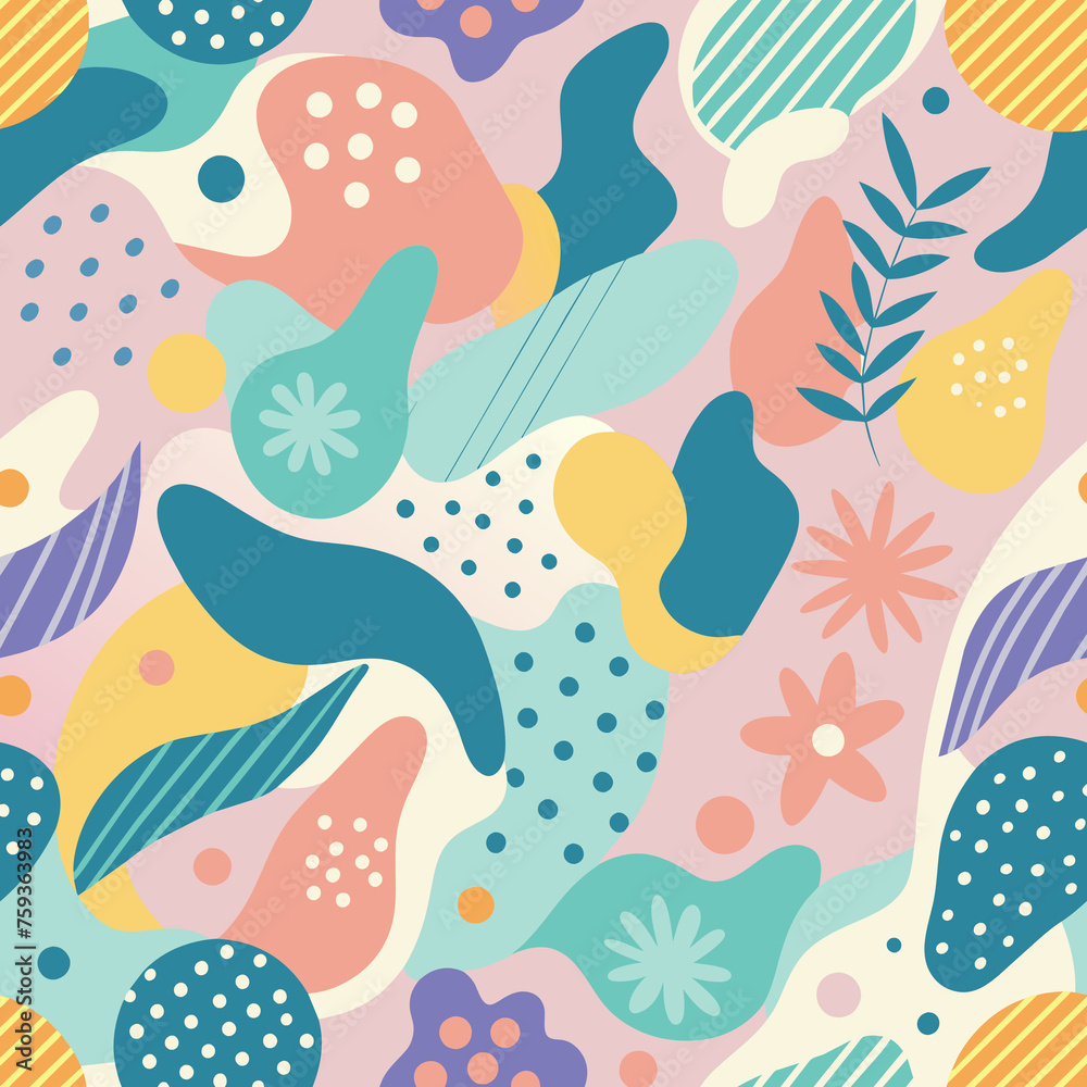 Birds and fishes mingle amidst flowers in a seamless nature-inspired pattern