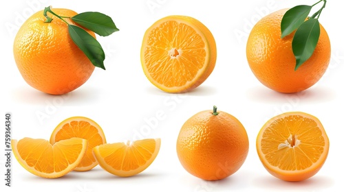 Orange fruit collection, a single one and as a group, isolated on a white background