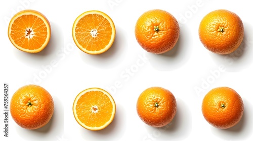 Orange fruit collection  a single one and as a group  isolated on a white background