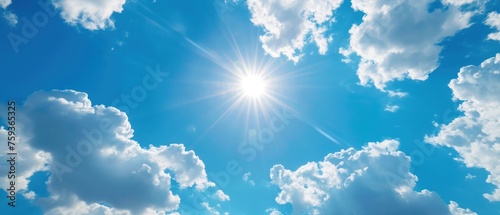 Blue Sky with clouds and sun reflection