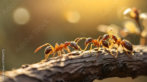 ants on a tree-Golden Hour Antics: Close-Up on Ants Exploring a Dried Branch © YashJ