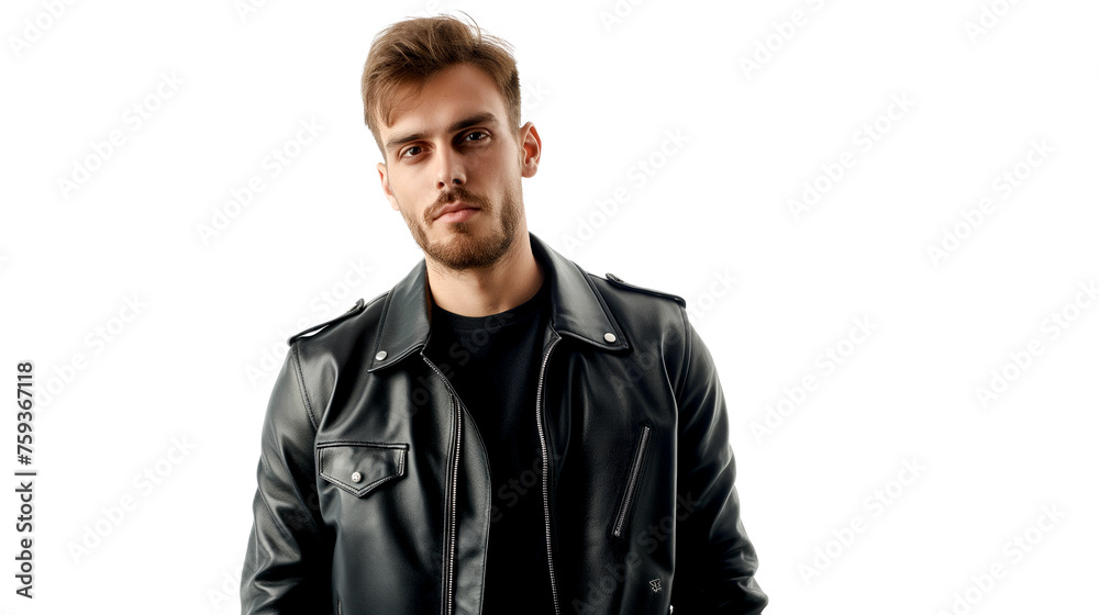 Fashionable Elegant Man in a Black Leather Jacket Looking at the Camera Fashionable Elegant Man in a Black Leather Jacket Looking at the Camera