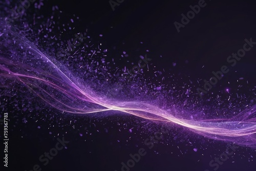 Particle stream. Purple background with many glowing particles. Information technology background. 3d rendering.