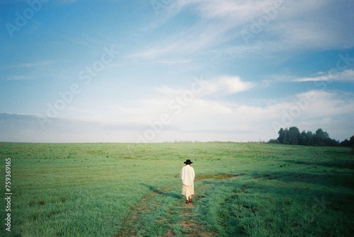 Solo walk in the early morning. Analog Photo. photo