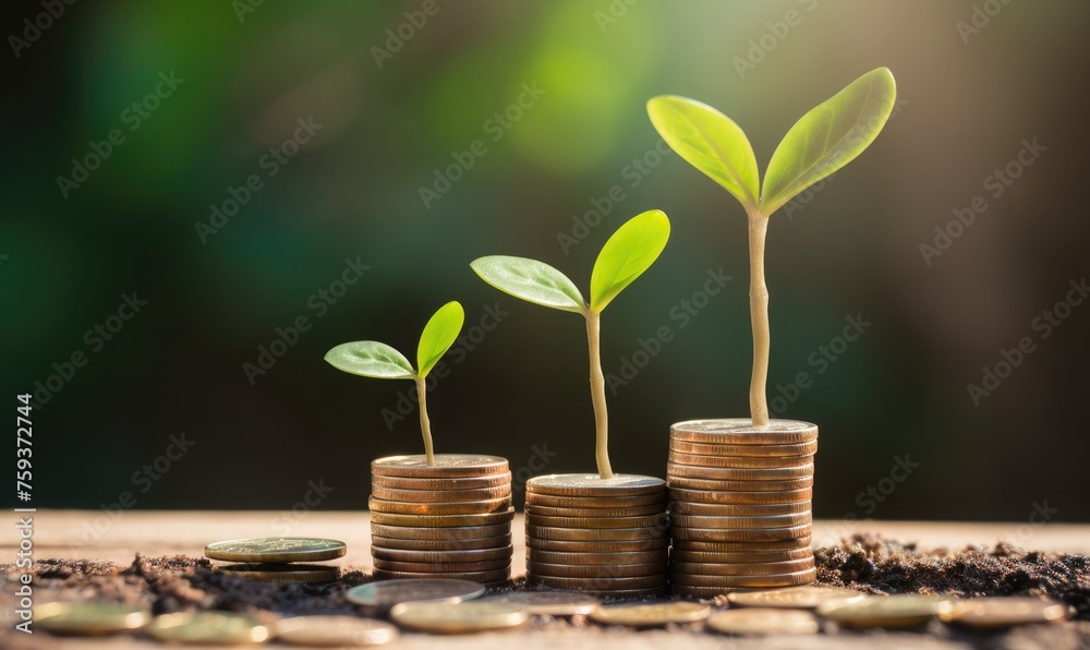 coin and tree charts, Economic growth concept coin and tree charts, Economic growth concept