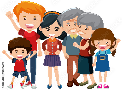Vector illustration of a cheerful multigenerational family