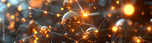 Artificial Neural Network Revolution: Innerworkings of Technology with Glowing Orbs and Interconnected Nodes photo