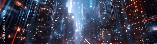Futuristic Cityscape: Neon-Illuminated Skyscrapers and Holographic Displays in the Era
