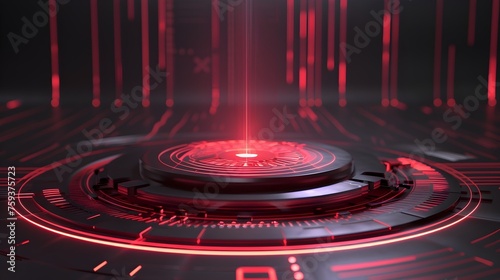 Wallpaper Mural Futuristic Radiating Red Laser Beam on Intricate Circular Podium in High-Tech Digital Background Torontodigital.ca