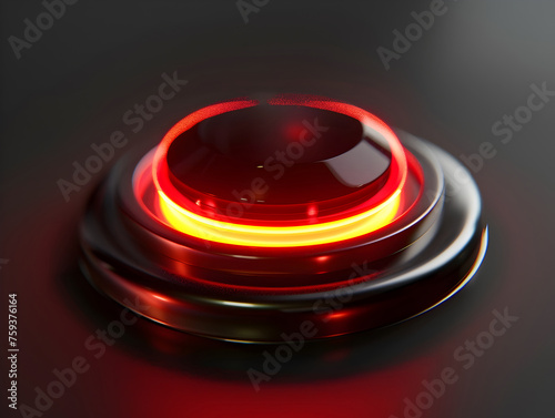 Glowing Red Button with Holographic Label in a Futuristic Laboratory Setting