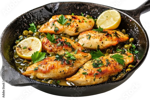 Chicken Piccata in serve on isolated background