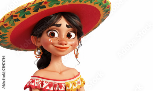 cute girl with colorful sombrero and mexican traditional attire