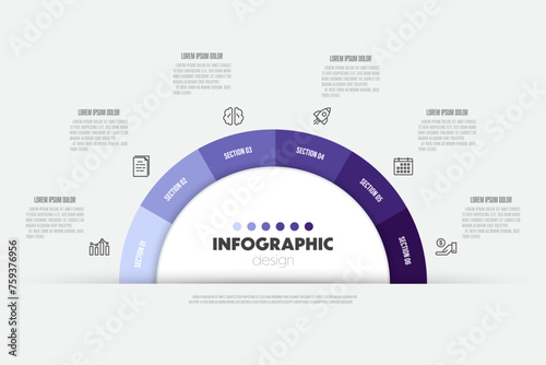 Vector infographic semi circle template diagrame. Business concept 6 step for presentation. photo
