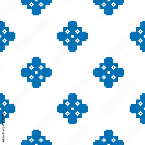 Cross Stitch embroidery seamless.Geometric pixel ethnic patterns. American, Mexican,African, mediterranean, nordic,Aztec style.Trendy folk art background design for products, fabric, ,print,decorate.