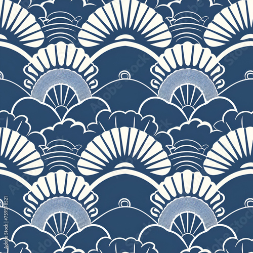 seamless pattern of navy and white art deco arches