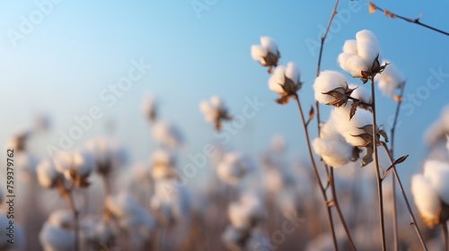 Cotton field under blue sky 