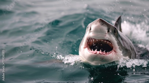 Realistic photo of attacking shark under the water, dangerous great white shark, sea creature © Rustam