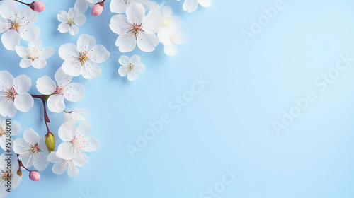 spring nature background with lovely blossom in blue pastel background