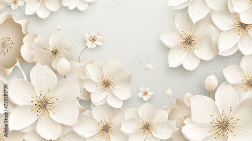 white flowers on white paper background © pjdesign