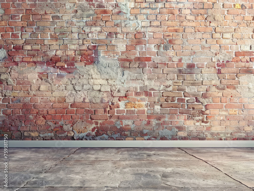 Vintage Textured Brick Wall with Concrete Floor, Copy Space