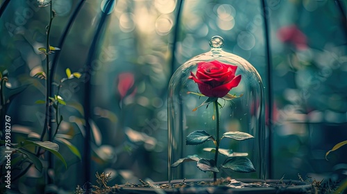 An enchanted rose encased in glass untouched by time