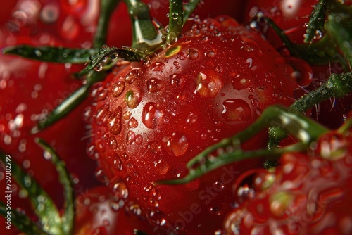 The glossy texture of a ripe cherry tomato photo