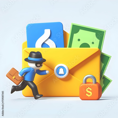 3D Flat Icon Phishing envolope concept as Turning the Tables on Scammers with white background and isolated cute chibi style photo