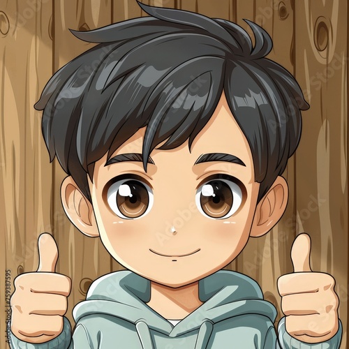 Happy small child with thum...