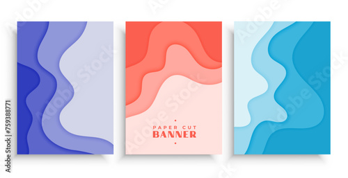 set of creative paper cutout banner in 3d style