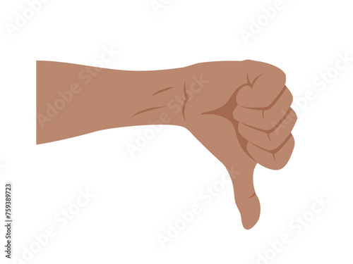 Thumbs down hand sign gesture isolated in flat vector.