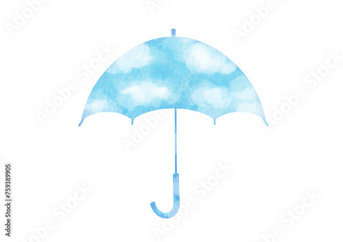 青空模様の傘の水彩イラスト素材