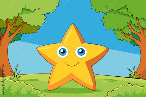 A starfish adorns a serene background of verdant trees, evoking a sense of tranquility.