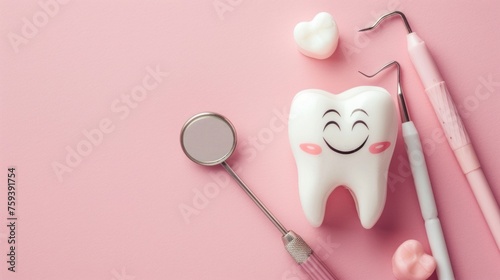 Tooth model on pink background