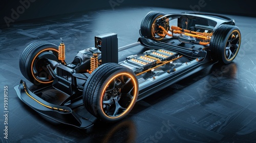 Futuristic sport car chassis high performance EV factory