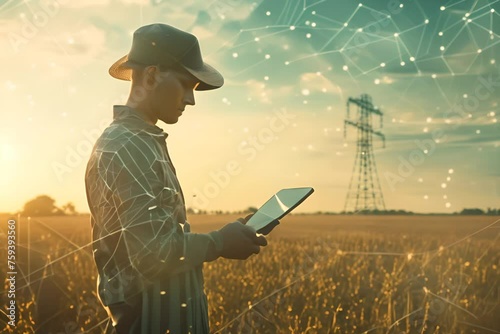 person working on a laptop in a field