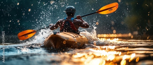Intense Kayaker Tackling Raging Rapids © Onchira