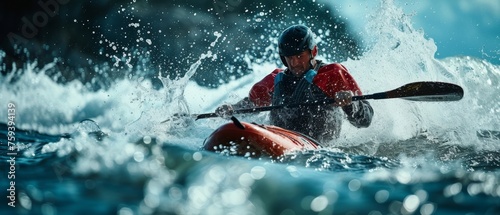 Intense Kayaker Tackling Raging Rapids © Onchira