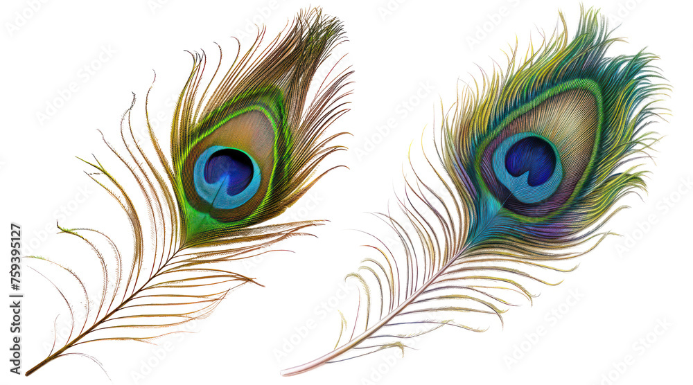 Obraz premium beautiful peacock plume png in set of two