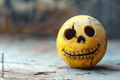 a smiley face with a skull and a dead expression