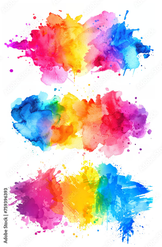 pack of colorful paint splatter texture on transparent background