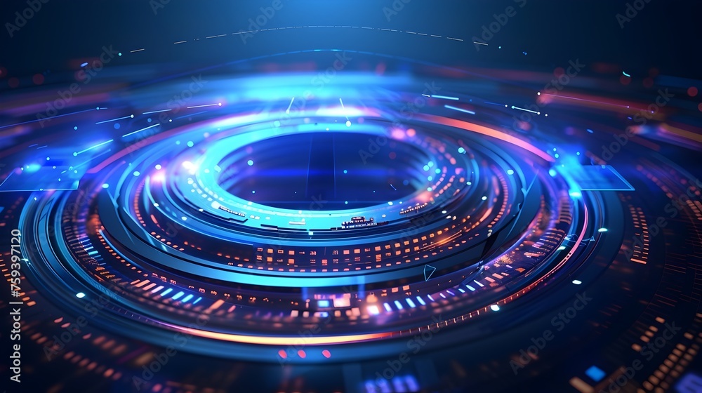 Immersive Futuristic Digital Design: Circular Elements Radiate Innovation Immersive Futuristic Digital Design: Circular Elements Radiate Innovation