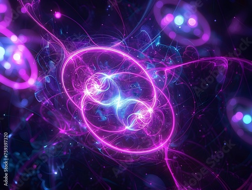 Quantum Entanglement: Intricate Neon Patterns of Intertwined Particles in a Cosmic Dance