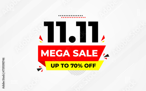 11 11 Shopping festival vector banner template. 11 11 Discount sell banner vector graphic element. Super shop label Promo design. Product opening festival background collection. photo